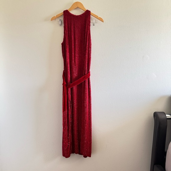 Retrofete Tilly Sequined High Neck Cocktail Red Sleeveless Midi Dress size Small - Picture 4 of 12